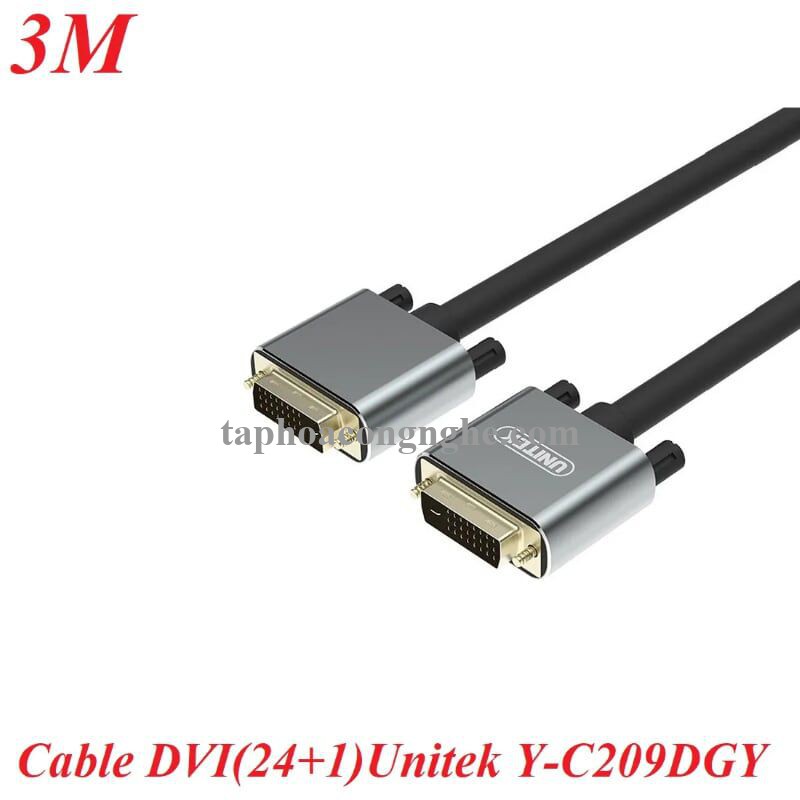 Unitek 95547 Y-C209DGY 24+1 dây tròn 3M Màu Xám Cáp 2 đầu DVI 30095547